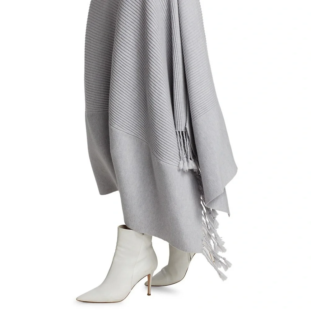 Jonathan Simkhai Gray Fog Wool Grace Draped Fringe Crossover Skirt EUC Size XS